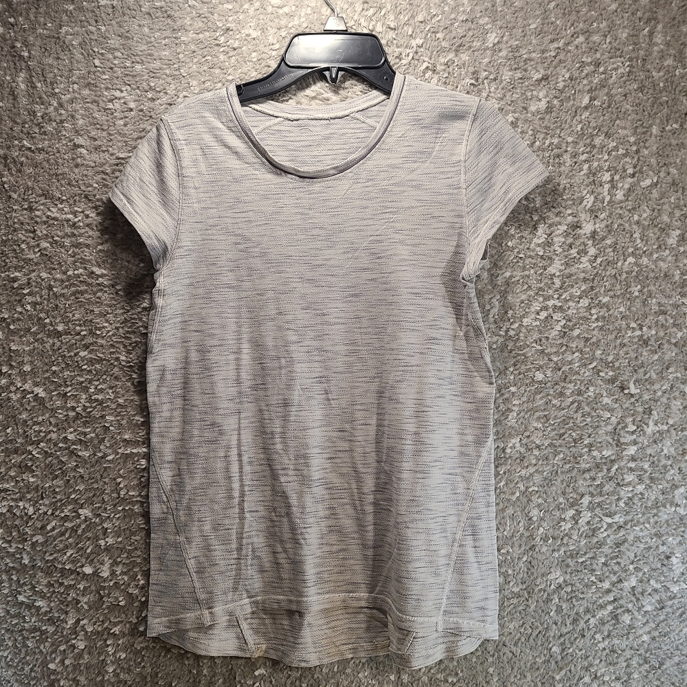 Lululemon Another Mile Short Sleeve Space Dye Gray Women's Top‎ Sz 4 READ
